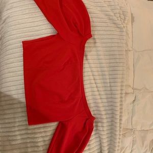 Red off the shoulder puff sleeve top